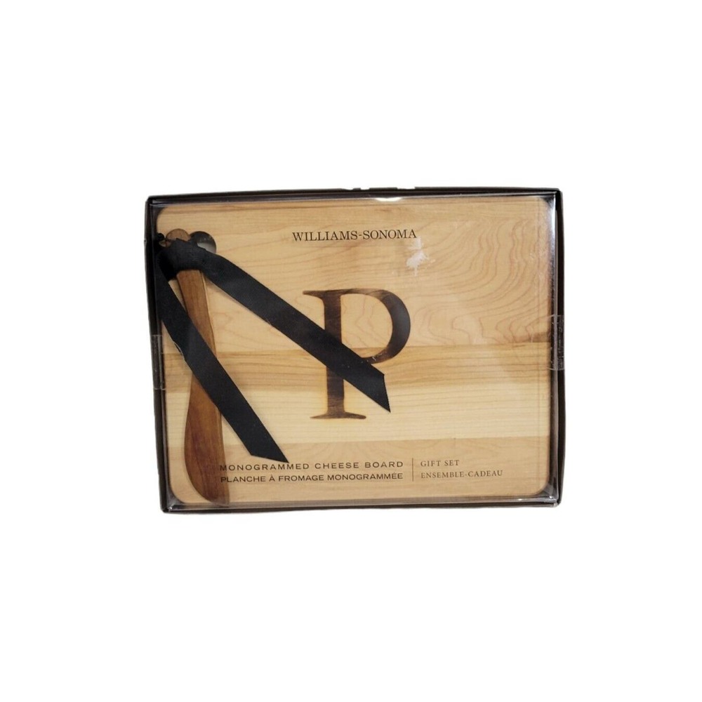 Williams Sonoma "P" Monogram Wood Cheese Board and Spreader New in box